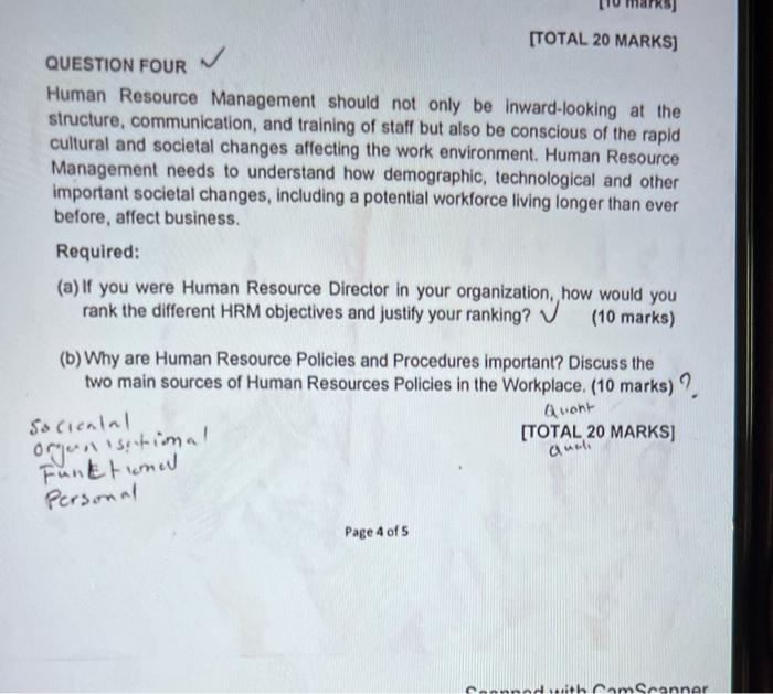 QUESTION FOUR [TOTAL 20 MARKS] Human Resource