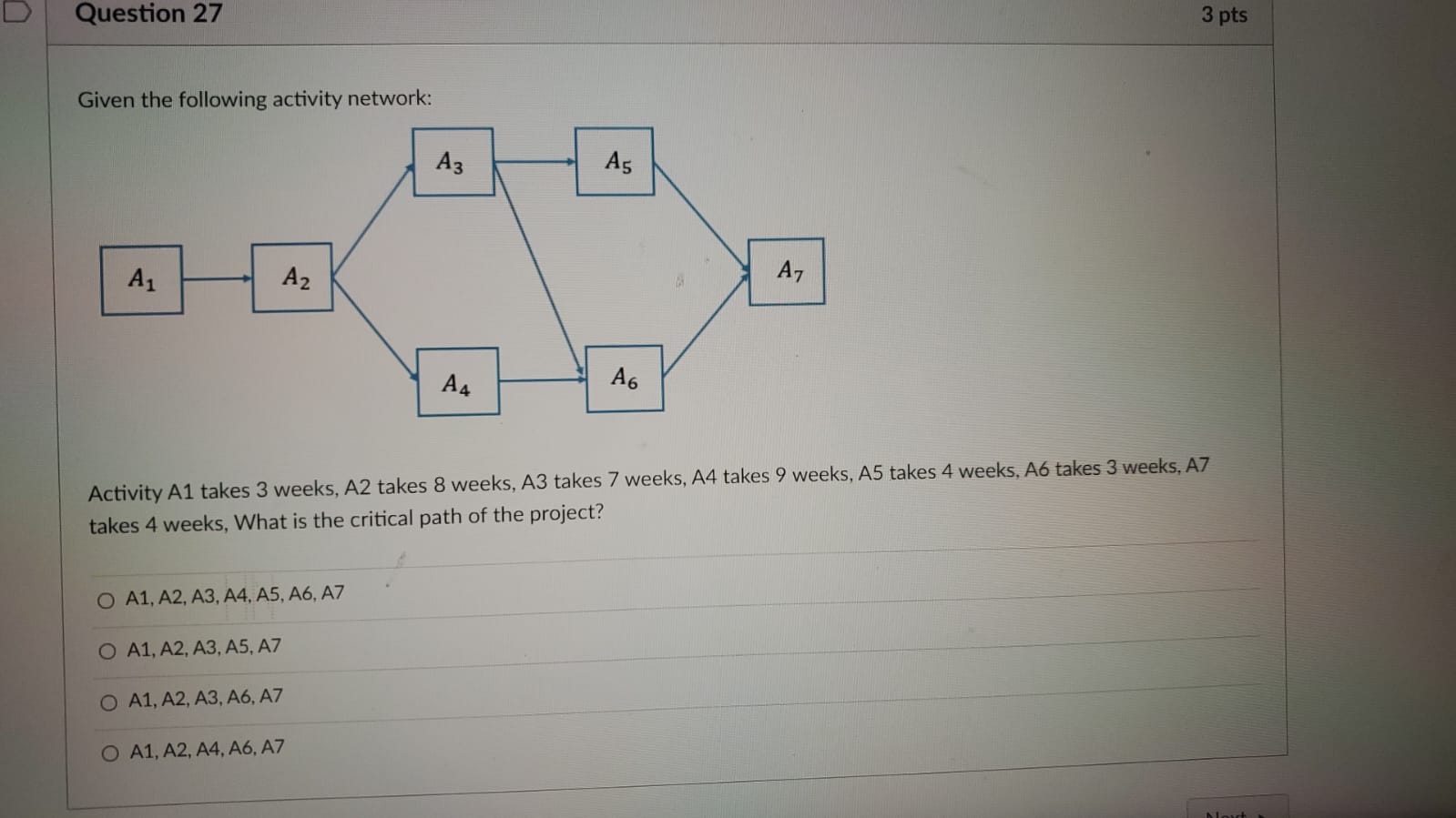 Given the following activity network: Activity A1