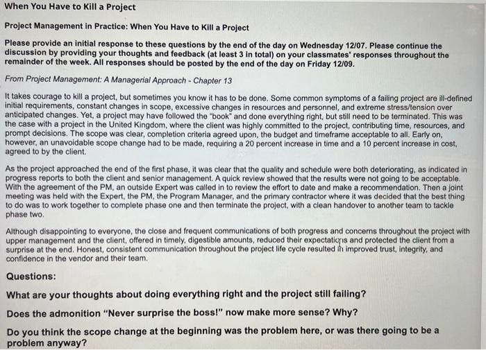 Project Management in Practice: When You Have to