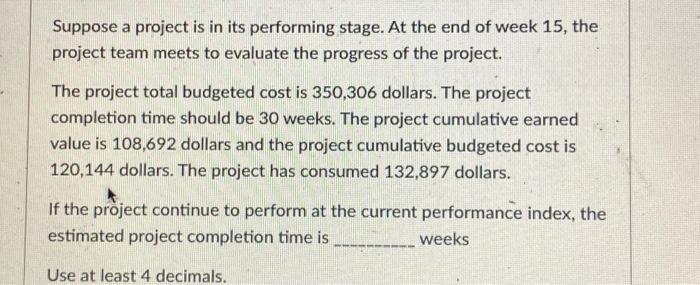 Suppose a project is in its performing stage. At