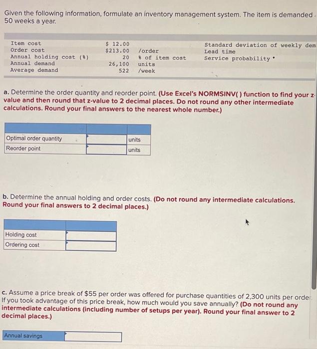 Given the following information, formulate an
