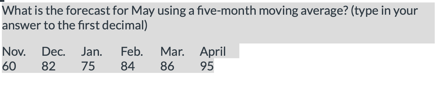 What is the forecast for May using a five-month