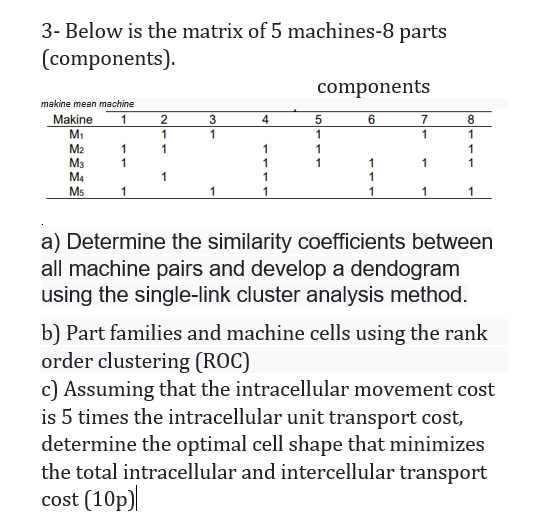 3- Below is the matrix of 5 machines-8 parts