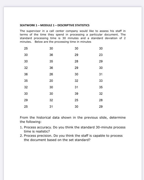 SEATWORK 1 - MODULE 1 - DESCRIPTIVE STATISTICS
