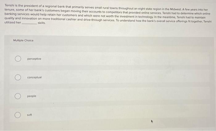 Tenshi is the president of a regional bank that