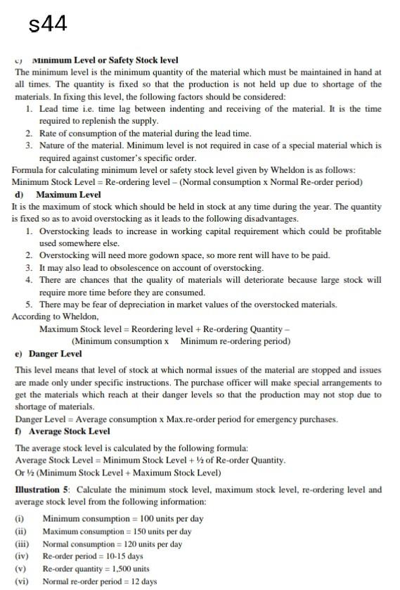 need right answer asp S44 Minimum Level or Safety