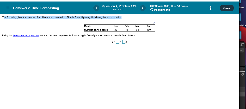 = Homework: Hw2: Forecasting Question 7, Problem