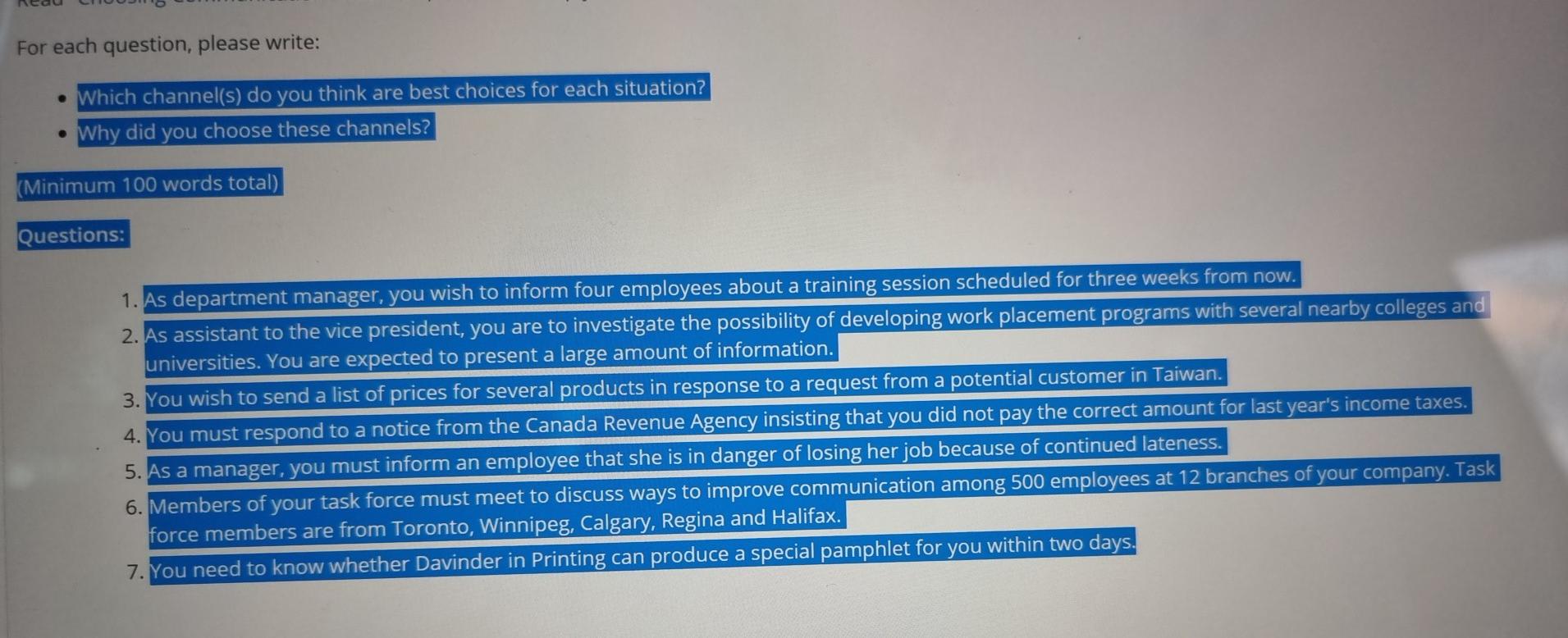 Plese answer all the questions. Thanks For each
