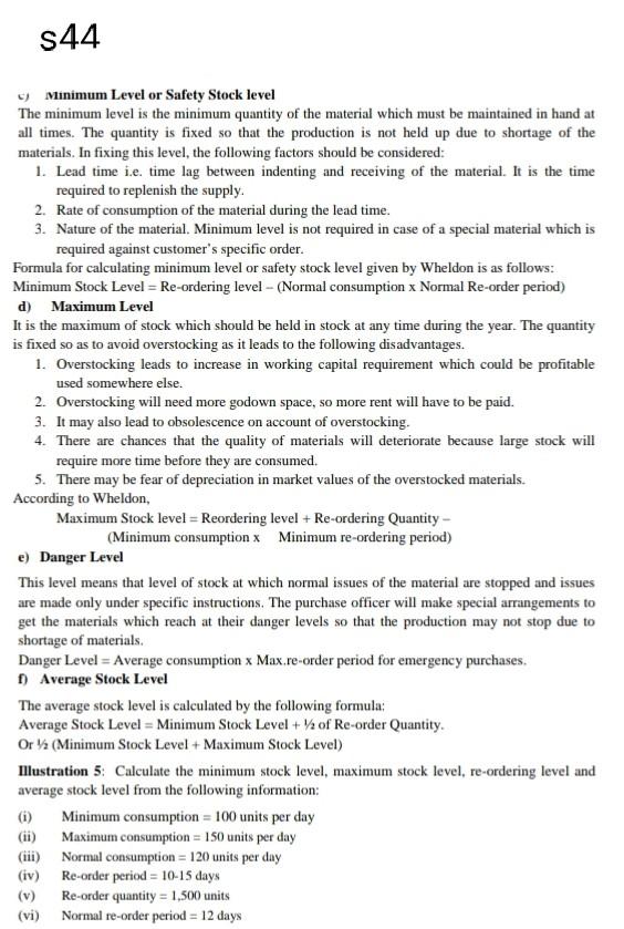 S44 Minimum Level or Safety Stock level The