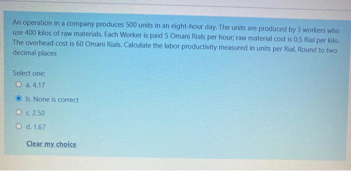 An operation in a company produces 500 units in