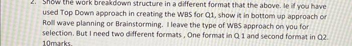Show the work breakdown structure in a different