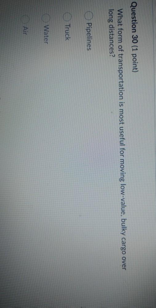 Question 30 (1 point) What form of transportation