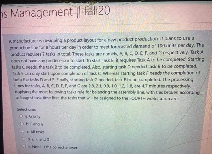 ns Management || fall20 A manufacturer is