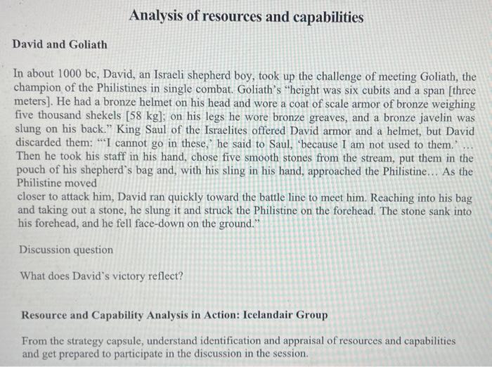 Analysis of resources and capabilities David and