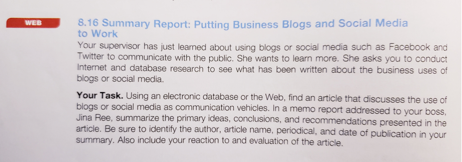 8.16 Summary Report: Putting Business Blogs and