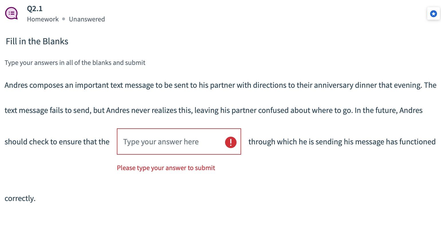 Q2.1 Homework Unanswered Fill in the Blanks Type