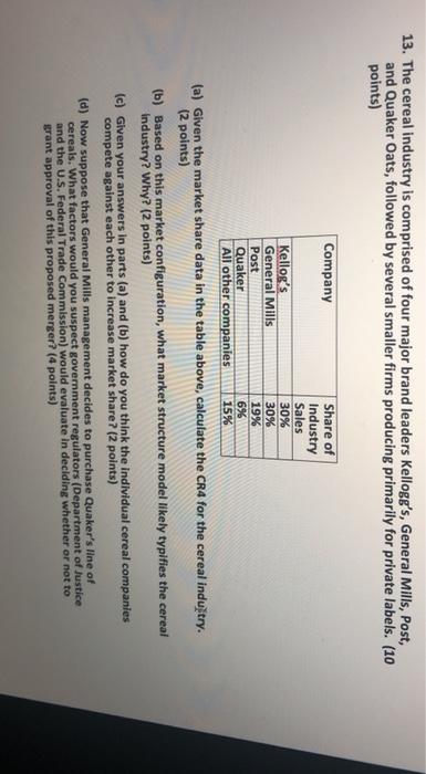 13. The cereal industry is comprised of four