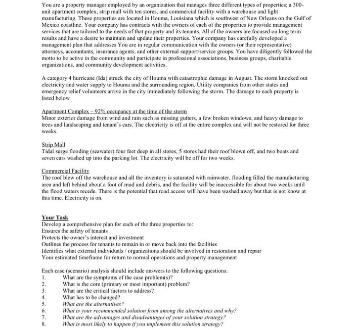 You are a property manager employed by an