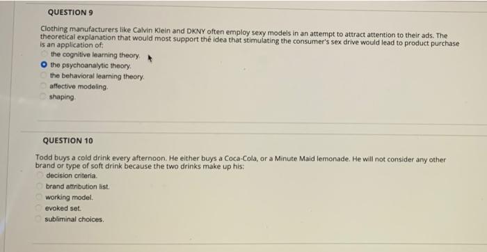 QUESTION 9 Clothing manufacturers like Calvin