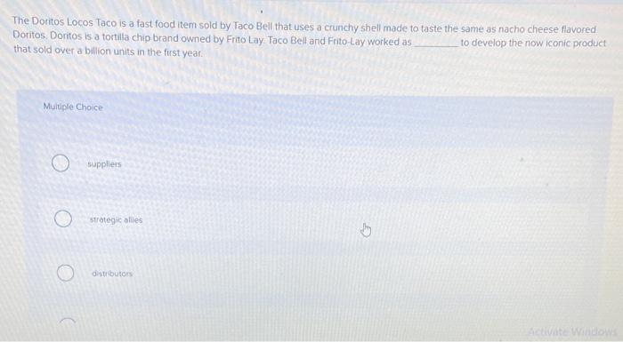 The Doritos Locos Taco is a fast food item sold