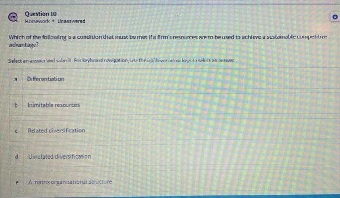Question 10 Homework. Unanswered Which of the