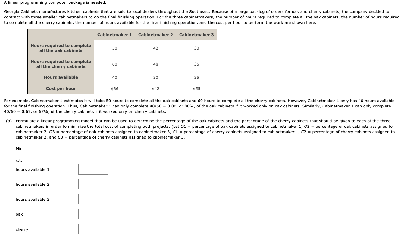 A linear programming computer package is needed.