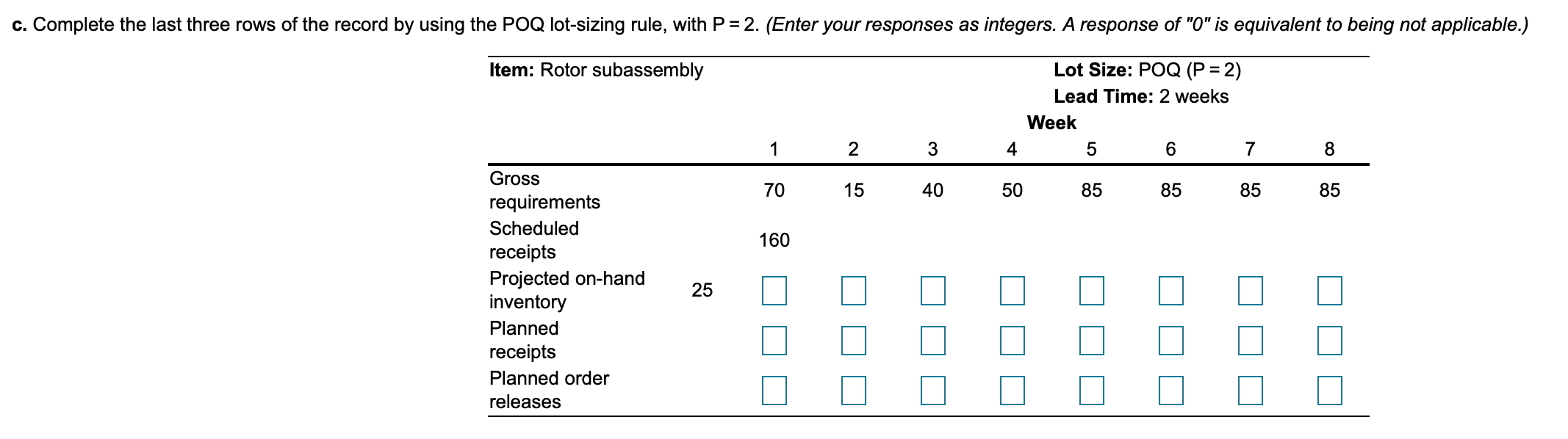 The partially completed inventory record for the