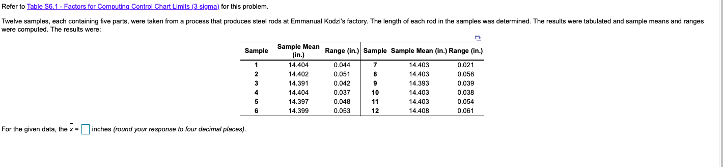 Refer to Table S6.1 - Factors for Computing