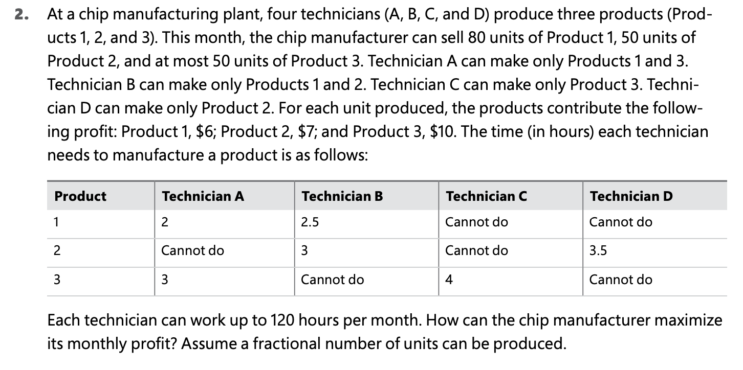 At a chip manufacturing plant, four technicians (
