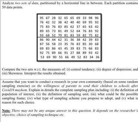 Analyze two sets of data, partitioned by a