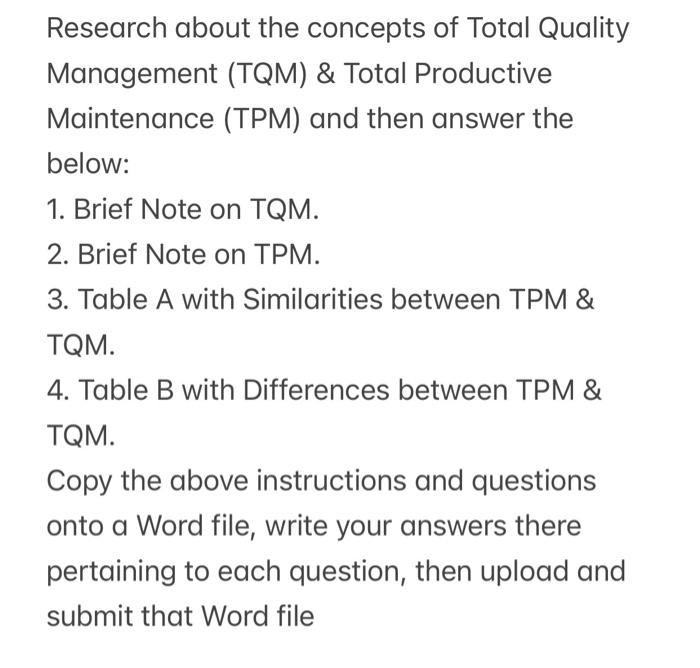 Research about the concepts of Total Quality