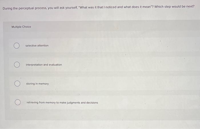 During the perceptual process, you will ask
