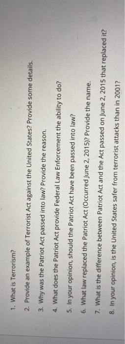 1. What is Terrorism? 2. Provide an example of