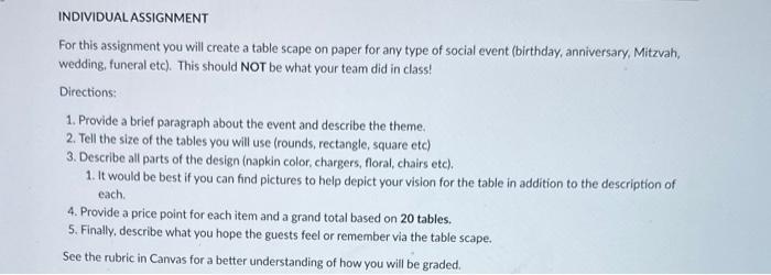 INDIVIDUALASSIGNMENT For this assignment you will