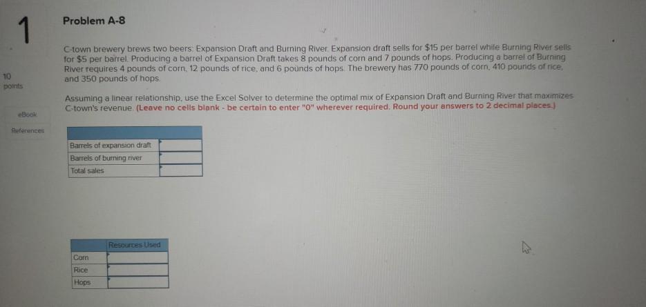 Problem A-8 1 10 points C-town brewery brews two