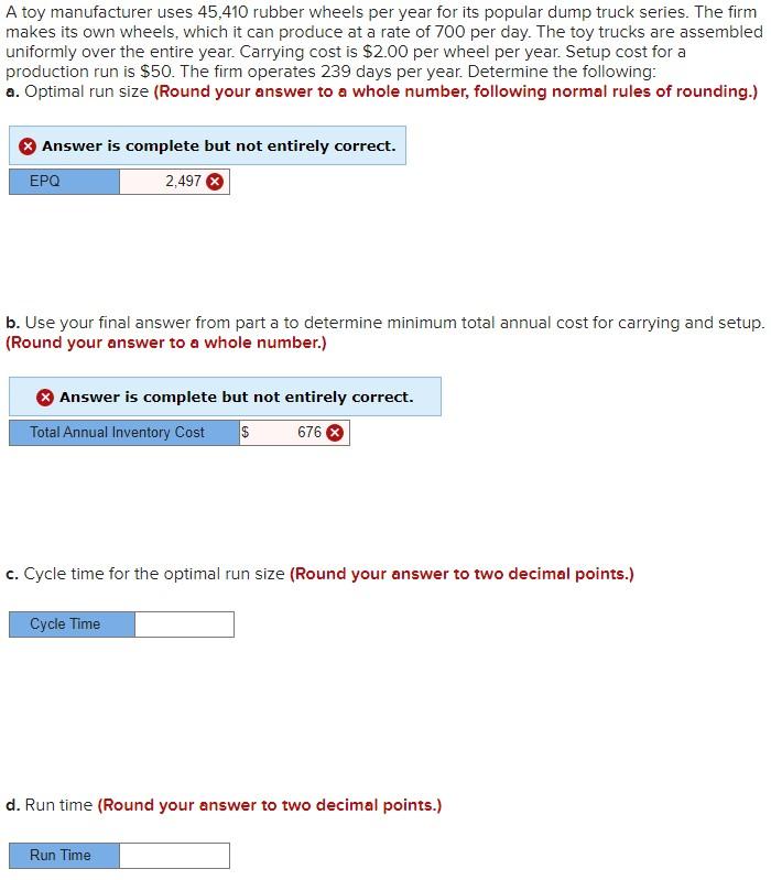 A toy manufacturer uses 45,410 rubber wheels per