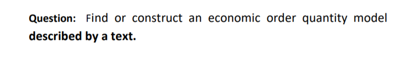 Operations Research - Inventory Models Question: