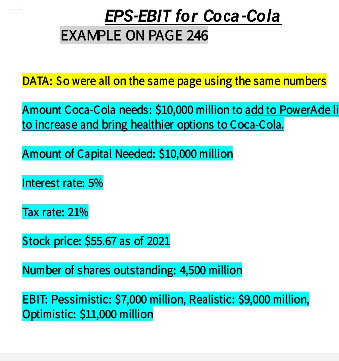 Items that are highlighted are the information