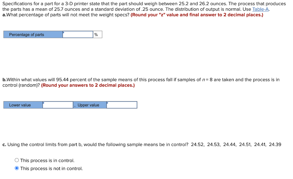 Specifications for a part for a 3-D printer state