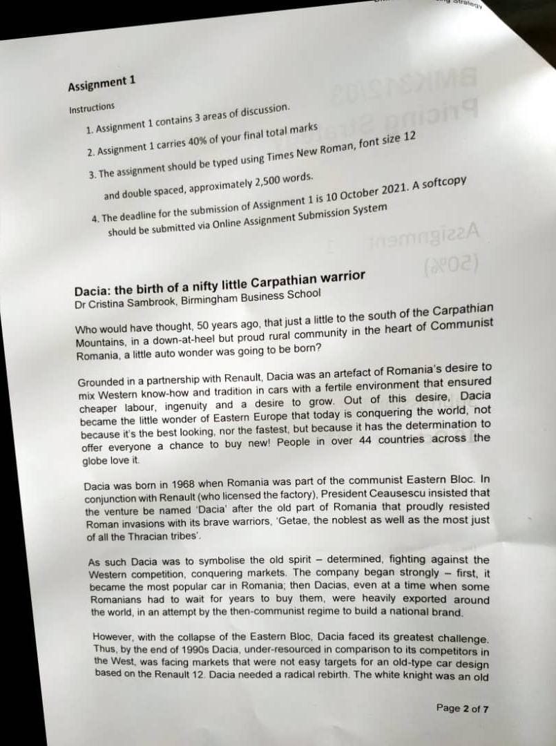 BMK312/03 Pricing Strategy ally in the form of