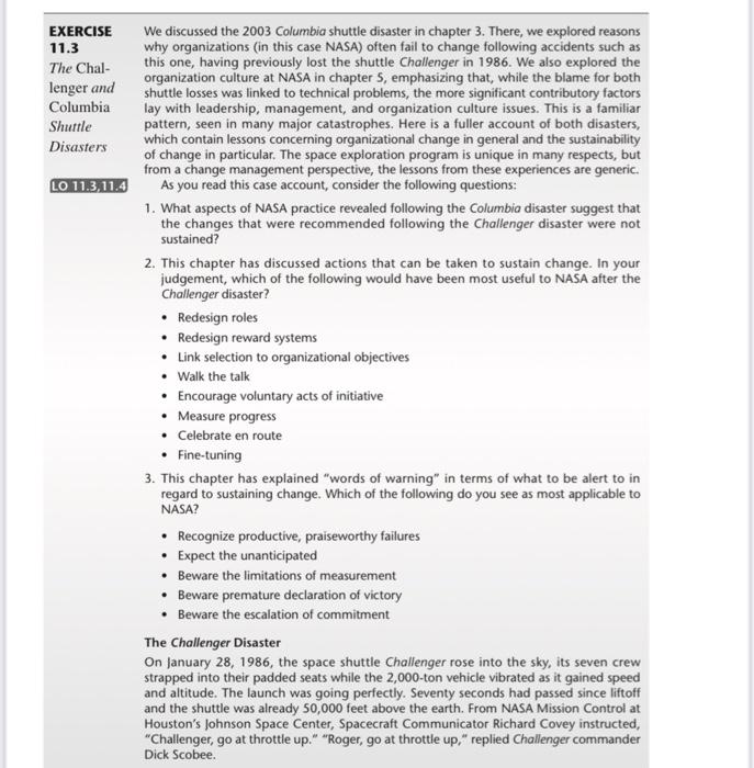 EXERCISE 11.3 The Chal- lenger and Columbia