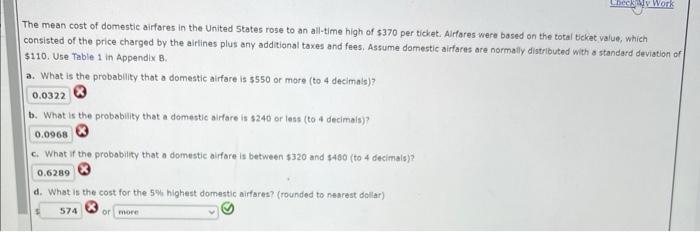 The mean cost of domestic airfores in the United
