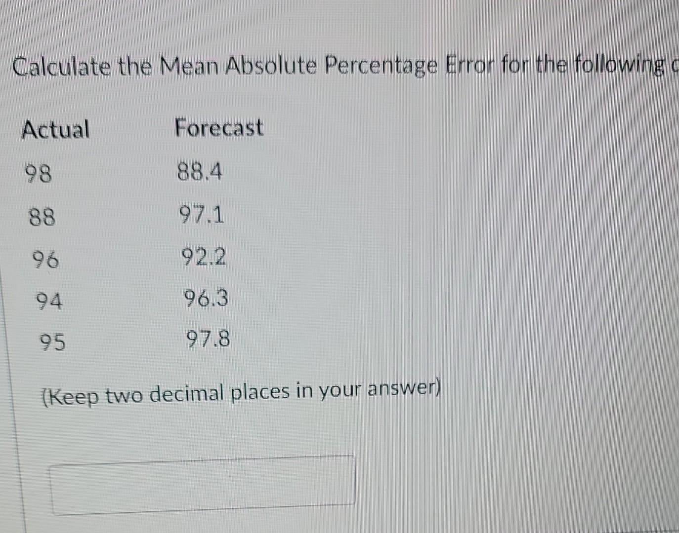 Calculate the Mean Absolute Percentage Error for