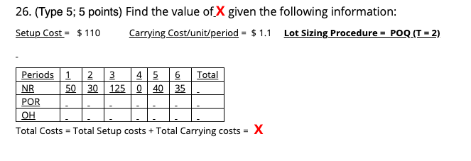 26. (Type 5; 5 points) Find the value of X given