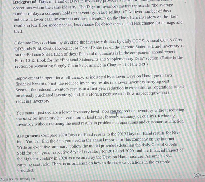 operations within the same industry. The Days in