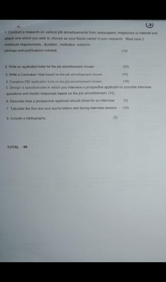 1. Conduct a research on various job