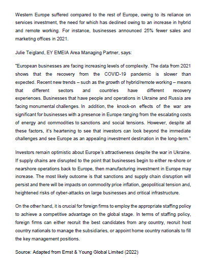Foreign Direct Investment in Europe Europe's