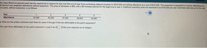 Please calculate the cash flow for years 0 - 5.