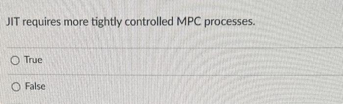 JIT requires more tightly controlled MPC