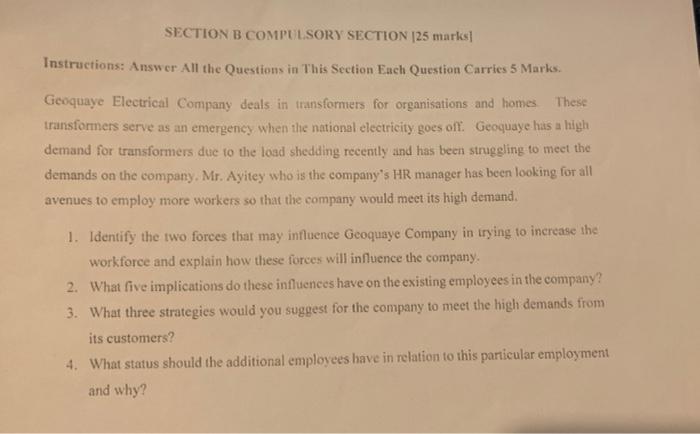 Strategic HRM Short Case Answer all SECTION B
